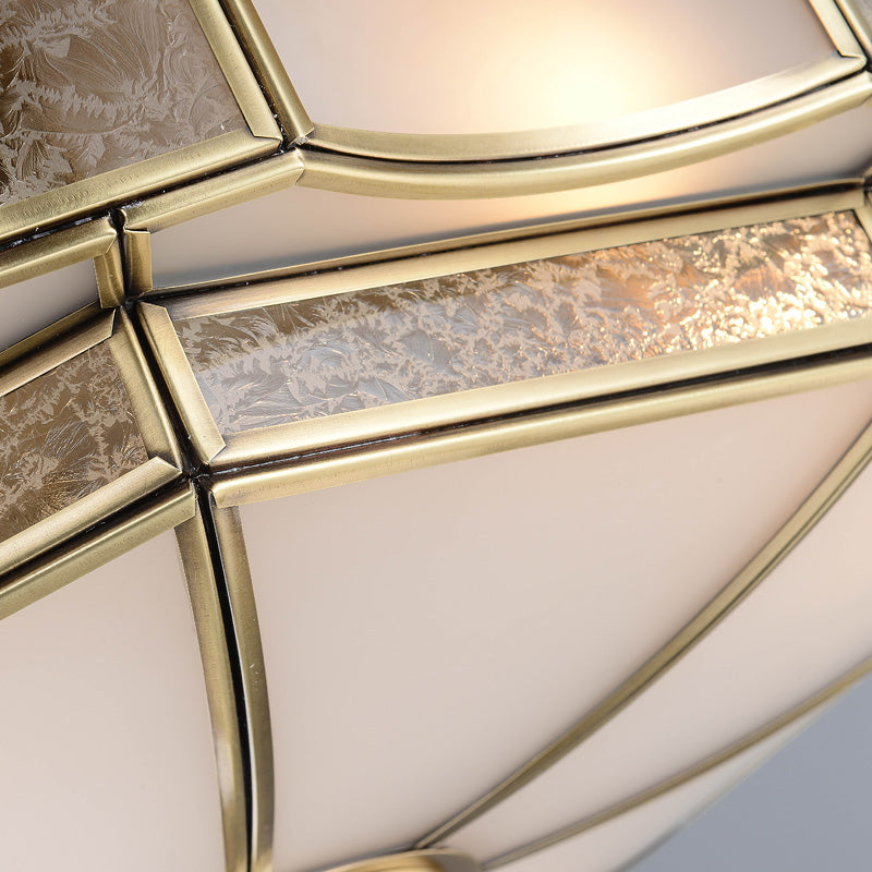 Curved Frosted Glass Brass Ceiling Flush Scallop 3/5 Heads Colonialist Flush Mount Lamp for Bedroom Clearhalo 'Ceiling Lights' 'Close To Ceiling Lights' 'Close to ceiling' 'Flush mount' Lighting' 271890