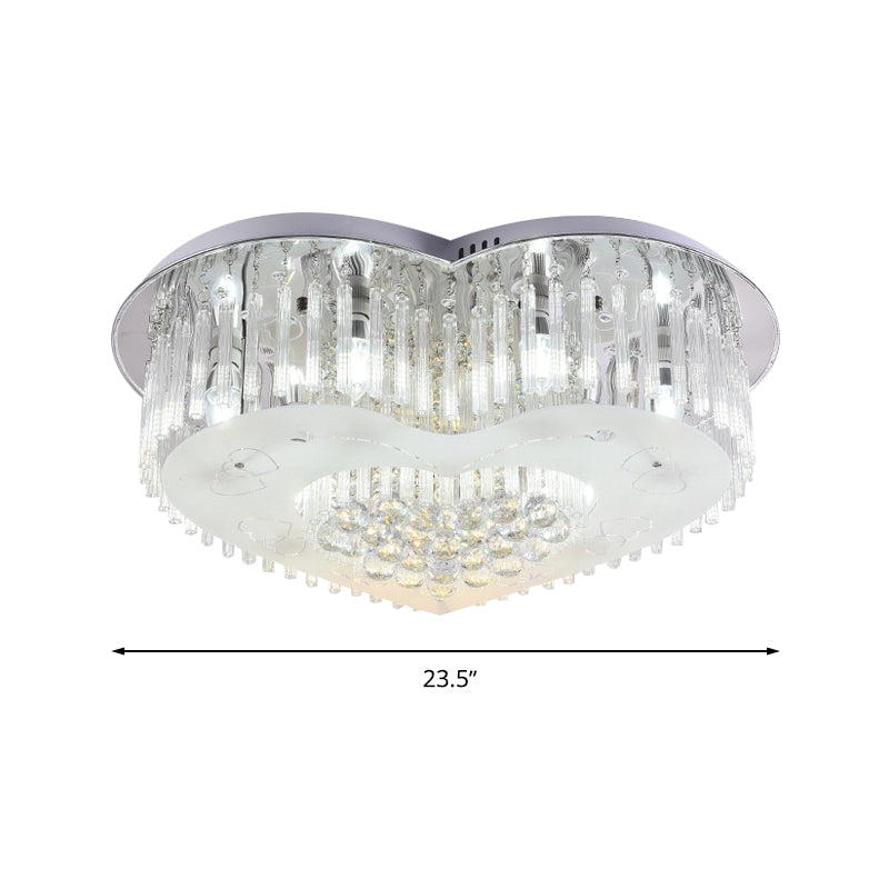 Heart Flushmount Modernist K9 Crystal 18"/23.5" Wide LED Silver Ceiling Light Fixture for Bedroom Clearhalo 'Ceiling Lights' 'Close To Ceiling Lights' 'Close to ceiling' 'Flush mount' Lighting' 272046