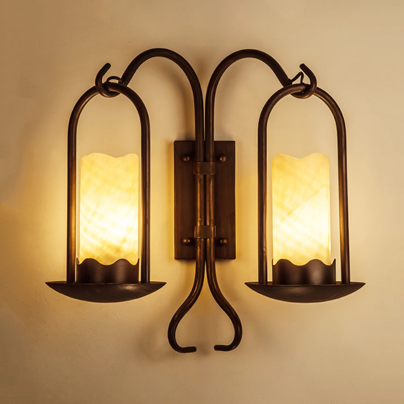 Traditional Style Cylinder Wall Mounted Lamp 1/2-Light Marble Wall Sconce in Black for Foyer 2.0 Black Clearhalo 'Wall Lamps & Sconces' 'Wall Lights' Lighting' 273065