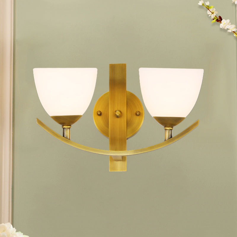 Brass 1/2-Light Wall Sconce Lamp Modernism Stylish Frosted Glass Bowl Shade Wall Light for Bedroom 2.0 Brass Clearhalo 'Wall Lamps & Sconces' 'Wall Lights' Lighting' 273582