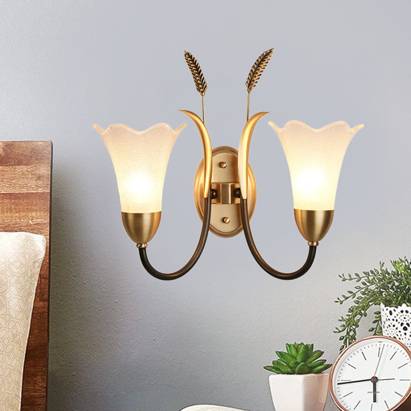 Opal Glass Petal Wall Sconce Fixture Lodge Stylish 1/2-Light Living Room Wall Lamp in Brass 2.0 Brass A Clearhalo 'Wall Lamps & Sconces' 'Wall Lights' Lighting' 275221