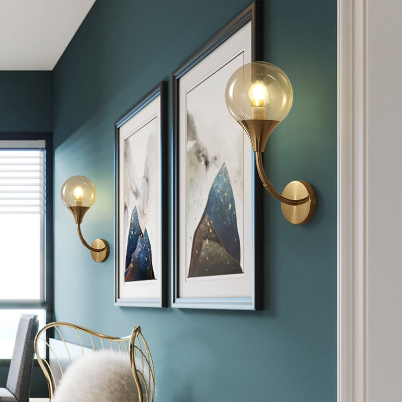 Amber Bare Ball Wall Sconce Retro Style Single Closed Glass Wall Mounted Light Fixture Clearhalo 'Cast Iron' 'Glass' 'Industrial' 'Modern wall lights' 'Modern' 'Tiffany' 'Traditional wall lights' 'Wall Lamps & Sconces' 'Wall Lights' Lighting' 275230