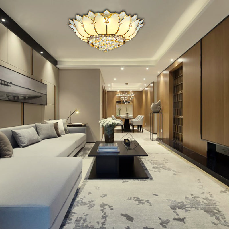 Gold Scalloped Flush Mount Fixture Classic Opal Glass 6 Lights Living Room Flushmount Lighting Clearhalo 'Ceiling Lights' 'Close To Ceiling Lights' 'Close to ceiling' 'Flush mount' Lighting' 275941