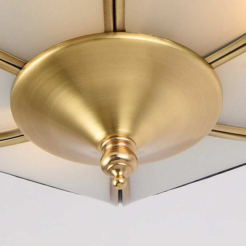 Domed Shade Bedroom Flushmount Light Traditional Milky Glass 3/4 Lights Gold Ceiling Lighting, 12.5"/16" W Clearhalo 'Ceiling Lights' 'Close To Ceiling Lights' 'Close to ceiling' 'Flush mount' Lighting' 276967