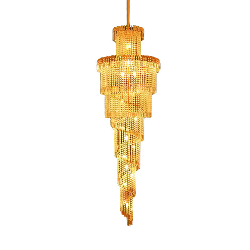 Layered Crystal Ceiling Chandelier Modern 15 Lights Gold Suspension Pendant for Corridor Clearhalo 'Ceiling Lights' 'Chandeliers' Lighting' options 278907