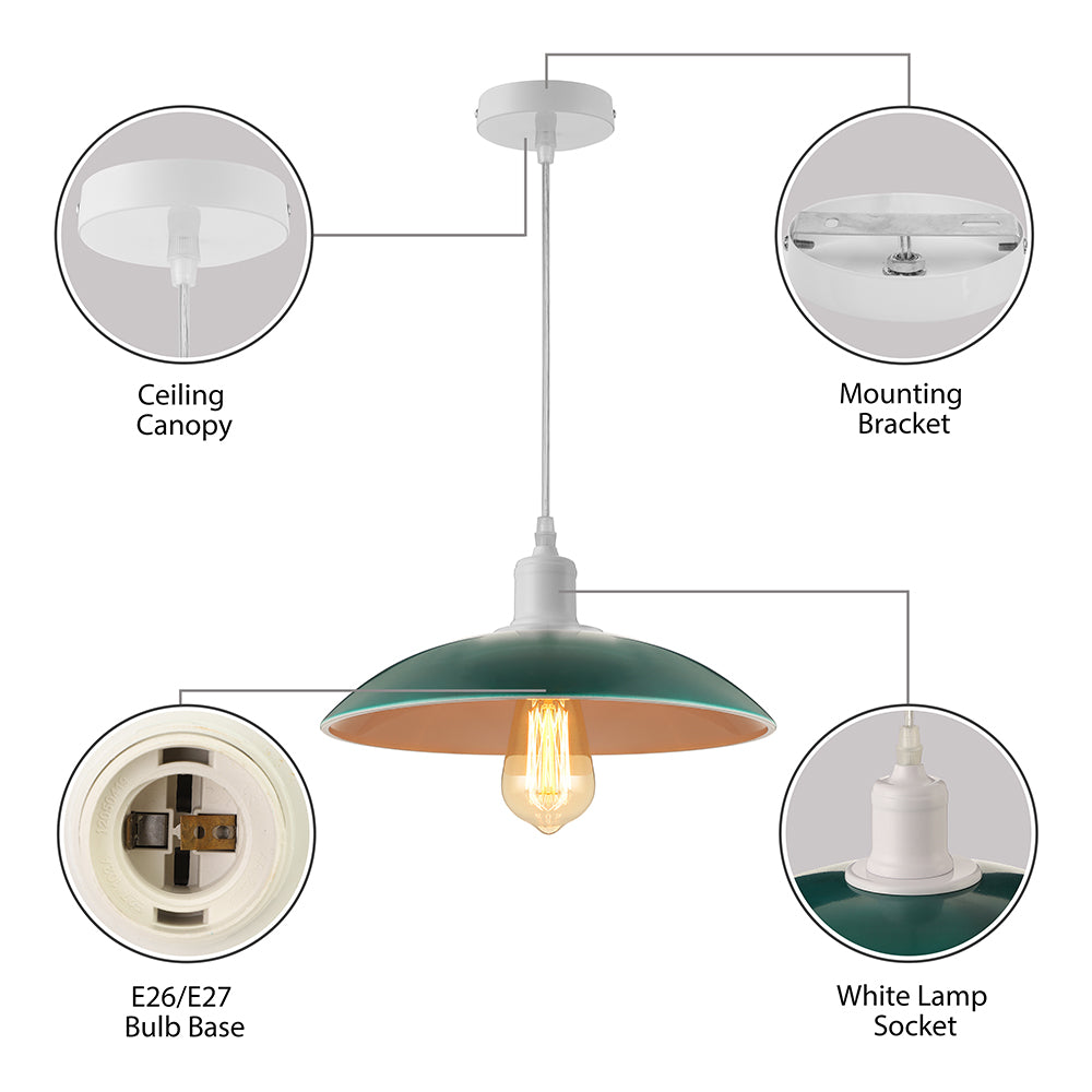 Green/Red 1 Light Ceiling Light Fixture Vintage Stylish Metal Saucer Shade Pendant Lighting over Table Clearhalo 'Art Deco Pendants' 'Cast Iron' 'Ceiling Lights' 'Ceramic' 'Crystal' 'Industrial Pendants' 'Industrial' 'Metal' 'Middle Century Pendants' 'Pendant Lights' 'Pendants' 'Tiffany' Lighting' 2791