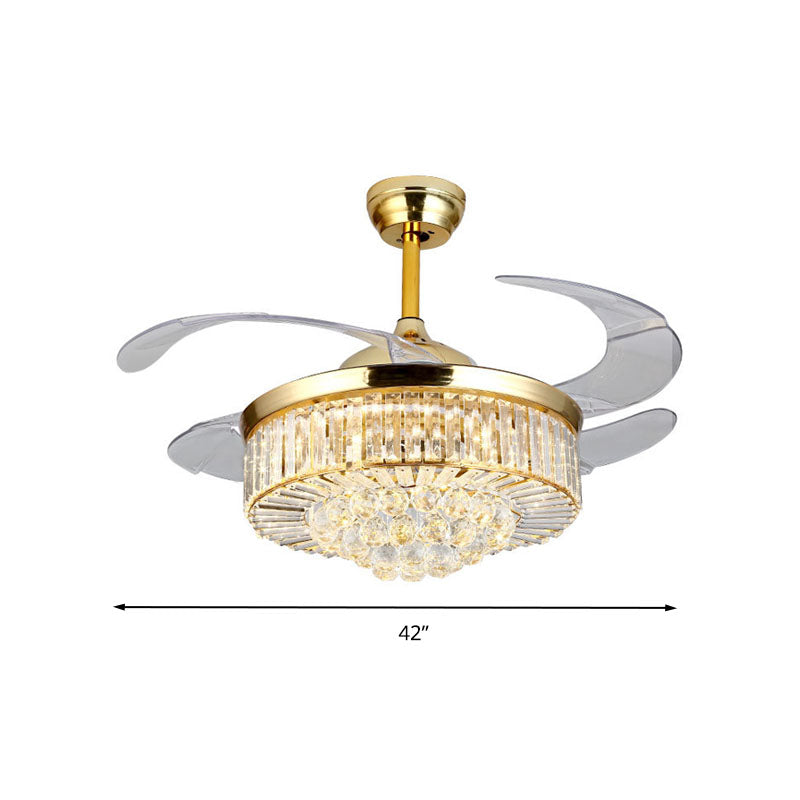 Hemisphere Living Room LED Fan Light Kit Frequency Convertible/Wall Control/Remote Control Clear Crystal Modernist Ceiling Lighting Clearhalo 'Ceiling Fans with Lights' 'Ceiling Fans' 'Modern Ceiling Fans' 'Modern' Lighting' 279196