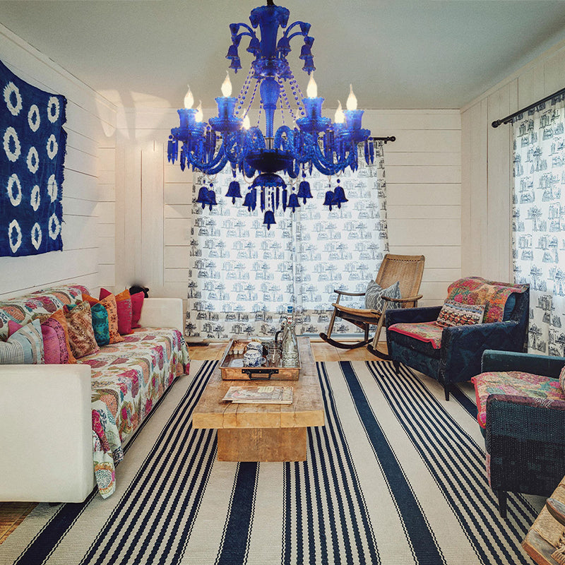 Blue Candelabra Chandelier Light Modernism 8 Heads Crystal Pendant Lighting for Living Room Clearhalo 'Ceiling Lights' 'Chandeliers' 'Modern Chandeliers' 'Modern' Lighting' 280398
