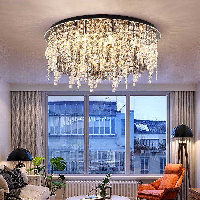 Clear Cascading Flush Mount Modernist 12 Heads Beveled Crystal Ceiling Mounted Fixture Clearhalo 'Ceiling Lights' 'Close To Ceiling Lights' 'Close to ceiling' 'Flush mount' Lighting' 281571