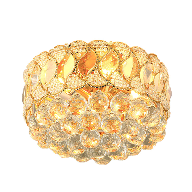 Gold Circular Ceiling Light Contemporary 3 Bulbs Crystal Ball Flush Mount Lamp for Bedroom Clearhalo 'Ceiling Lights' 'Close To Ceiling Lights' 'Close to ceiling' 'Flush mount' Lighting' 282319