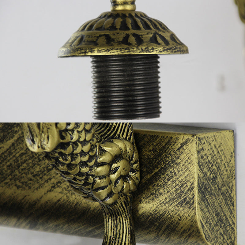 Conical Vanity Sconce Lighting 2 Heads White/Beige Glass Tiffany Wall Mounted Light with Mermaid Decoration Clearhalo 'Industrial' 'Middle century wall lights' 'Tiffany wall lights' 'Tiffany' 'Wall Lamps & Sconces' 'Wall Lights' Lighting' 28253