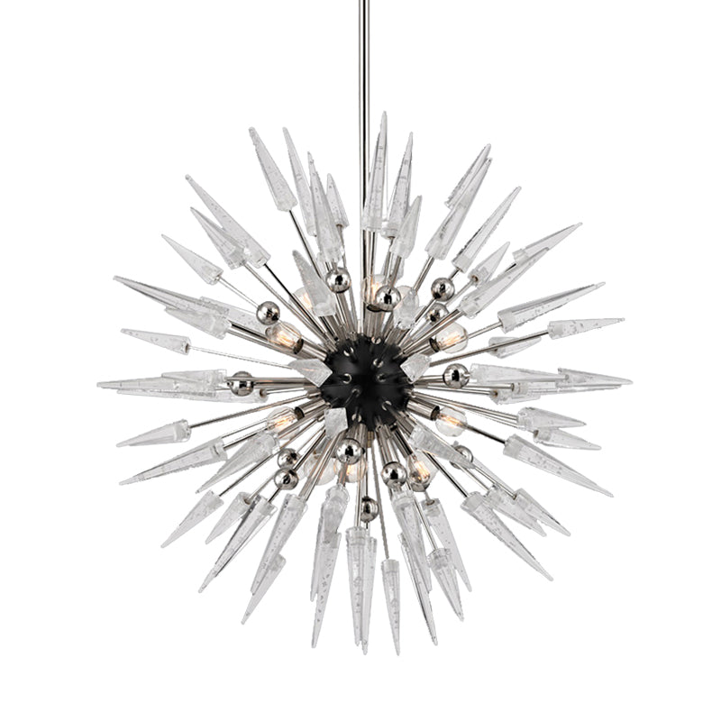 Clear Crystal Starburst Chandelier Lighting Modern 9 Lights Silver Hanging Pendant for Restaurant Clearhalo 'Ceiling Lights' 'Chandeliers' 'Modern Chandeliers' 'Modern' Lighting' 282941