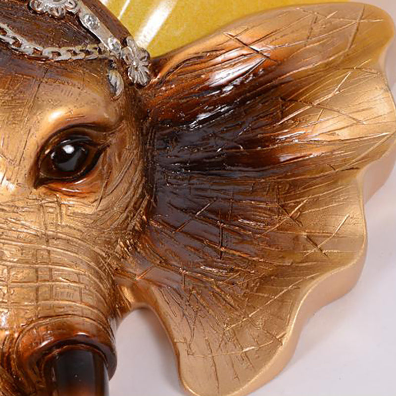 1 Head Wall Mount Lamp Vintage Style Bowl Yellow Glass Sconce Light Fixture with Golden Elephant Design Clearhalo 'Wall Lamps & Sconces' 'Wall Lights' Lighting' 283062