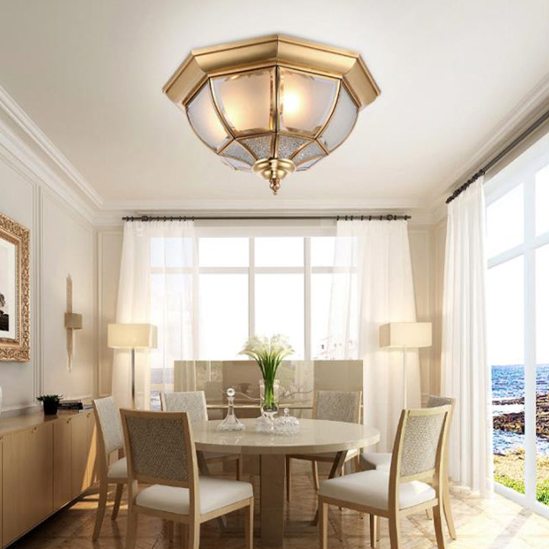 14"/18" W Faceted Dining Room Flush Lamp Traditional Clear Glass 3/4 Lights Brass Finish Ceiling Lighting Clearhalo 'Ceiling Lights' 'Close To Ceiling Lights' 'Close to ceiling' 'Flush mount' Lighting' 283268