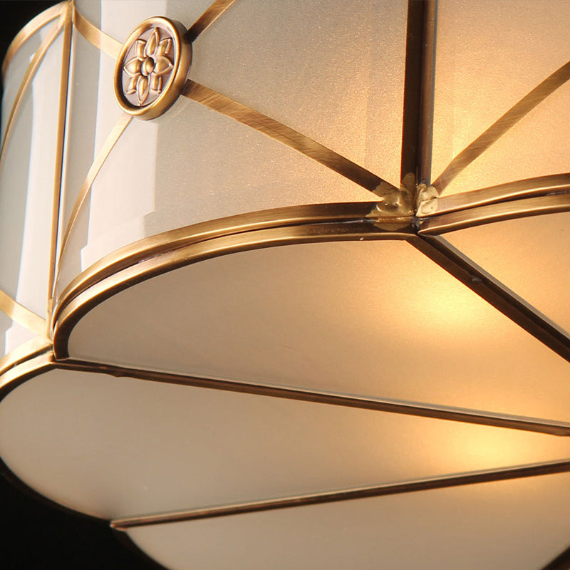 14"/18" W 3/4-Light Floral Flush Lighting Retro Style Brass Finish Opal White Glass Ceiling Lamp with Crystal Drop Clearhalo 'Ceiling Lights' 'Close To Ceiling Lights' 'Close to ceiling' 'Flush mount' Lighting' 283368