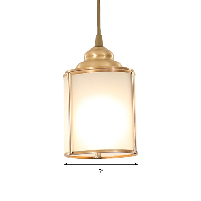 Cylinder White Glass Pendant Light Fixture Classic 5"/5.5"/6" Wide 1 Light Dining Room Hanging Lamp Kit Clearhalo 'Ceiling Lights' 'Glass shade' 'Glass' 'Pendant Lights' 'Pendants' Lighting' 285192