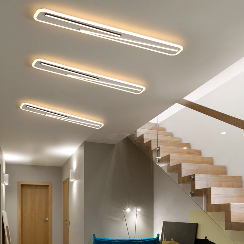 19.5"/23.5" Wide Rectangle Corridor Ceiling Light Fixture Acrylic Simple Style Black and White LED Flush Mount Lamp, Remote Control Stepless Dimming/White Light Clearhalo 'Ceiling Lights' 'Close To Ceiling Lights' 'Close to ceiling' 'Flush mount' Lighting' 287089