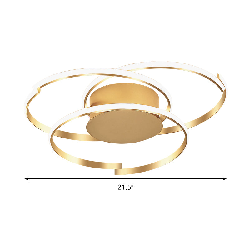 3 Rings Ceiling Mounted Light Modern Acrylic Gold 18"/21.5" Wide LED Flush Light in Warm/White Light Clearhalo 'Ceiling Lights' 'Close To Ceiling Lights' 'Close to ceiling' 'Semi-flushmount' Lighting' 287161