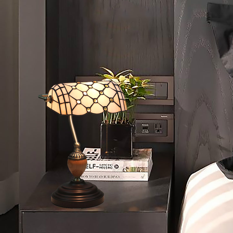 1 Light Beaded Table Light Tiffany Style Yellow/Blue Cut Glass Nightstand Lamp for Living Room Clearhalo 'Lamps' 'Table Lamps' Lighting' 287533