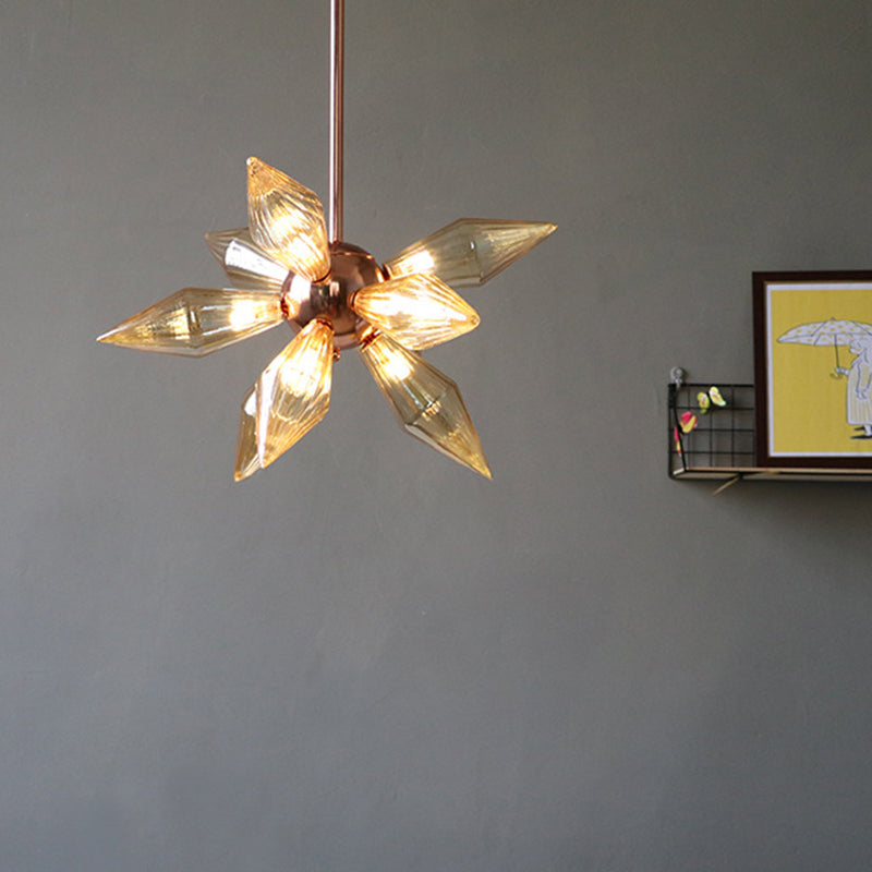 Amber Glass Diamond Chandelier Modernism 9/12 Heads Rose Gold Ceiling Pendant Light for Living Room Clearhalo 'Ceiling Lights' 'Chandeliers' 'Glass shade' 'Glass' 'Modern Chandeliers' 'Modern' Lighting' 288067
