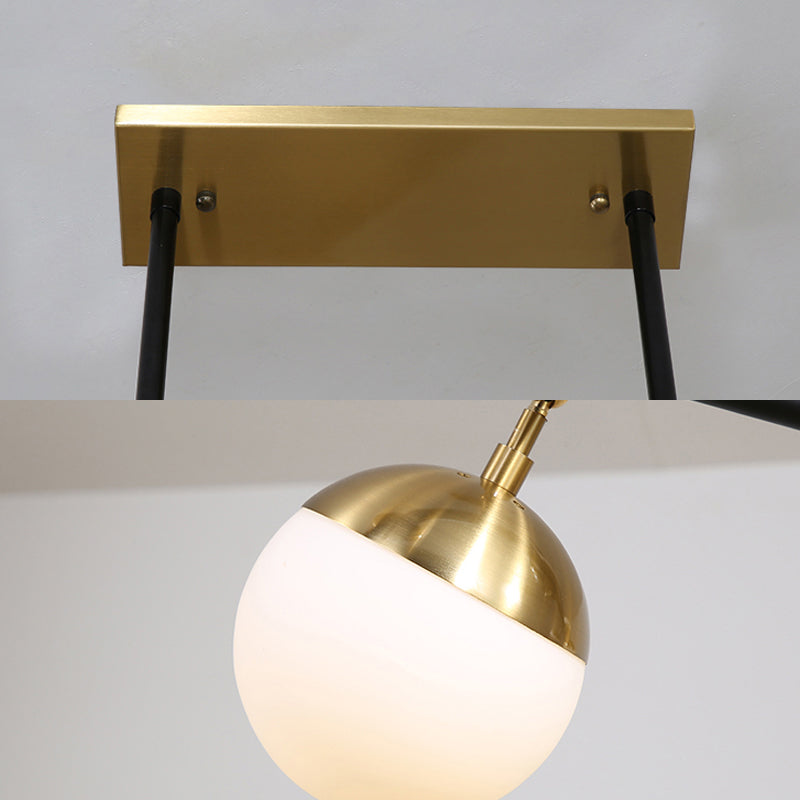 Linear Metal Island Ceiling Light Postmodern 6 Lights Black Hanging Lamp Kit with Opal Glass Shade Clearhalo 'Ceiling Lights' 'Glass shade' 'Glass' 'Island Lights' 'Pendant Lights' Lighting' 288957