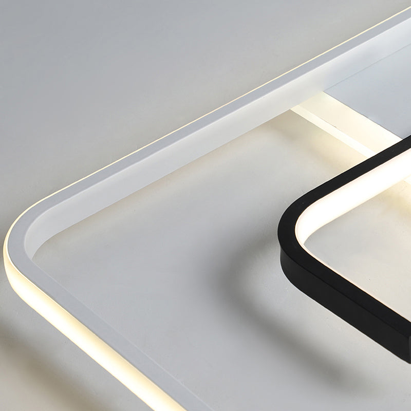 Black and White Square Ceiling Light Fixture Minimalist Acrylic LED Flush Mount Lamp in Warm/White Light/Remote Control Stepless Dimming, 16"/19.5" Wide Clearhalo 'Ceiling Lights' 'Close To Ceiling Lights' 'Close to ceiling' 'Flush mount' Lighting' 290524