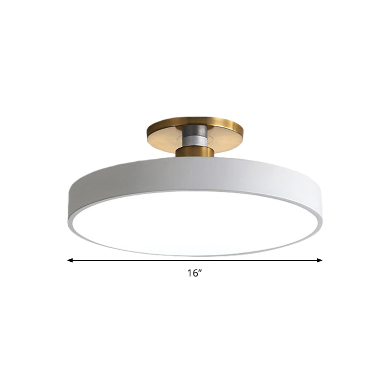 Drum Metal Ceiling Light Fixture Nordic LED White Semi Flush Mount Lighting in Warm/White Light, 12"/16"/19.5" W Clearhalo 'Ceiling Lights' 'Close To Ceiling Lights' 'Close to ceiling' 'Semi-flushmount' Lighting' 291287