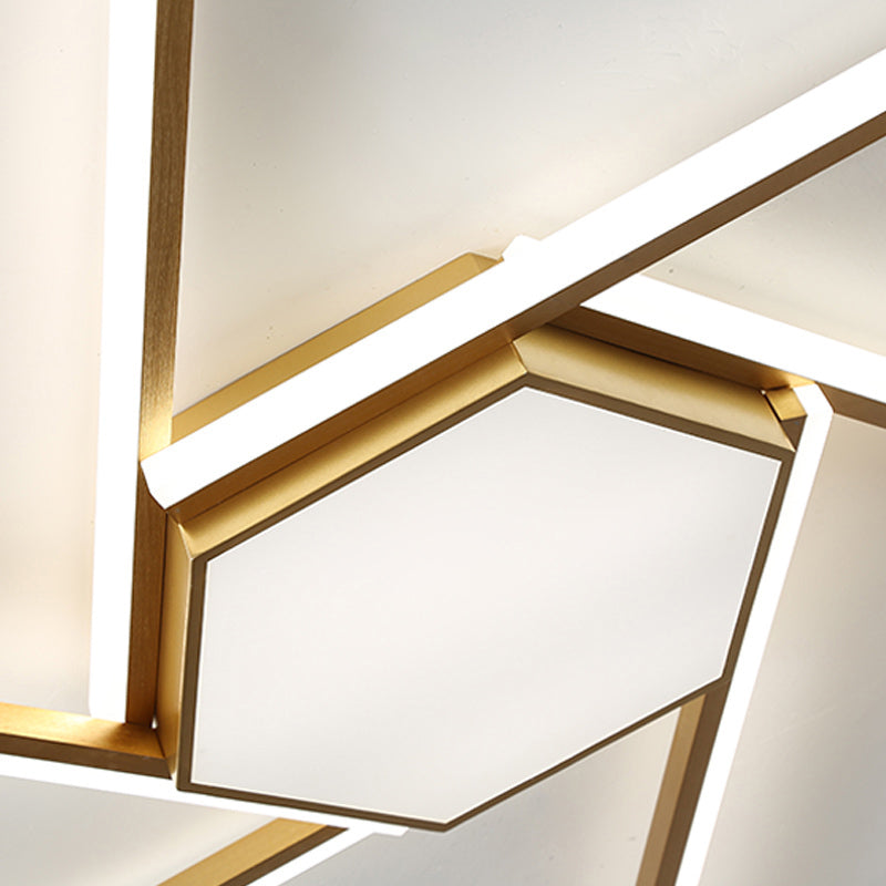 69"/82.5" W Linear Acrylic Ceiling Mounted Fixture Modern LED Gold Flush Mount Lamp with Square/Hexagon Acrylic Shade Clearhalo 'Ceiling Lights' 'Close To Ceiling Lights' 'Close to ceiling' 'Flush mount' Lighting' 291527