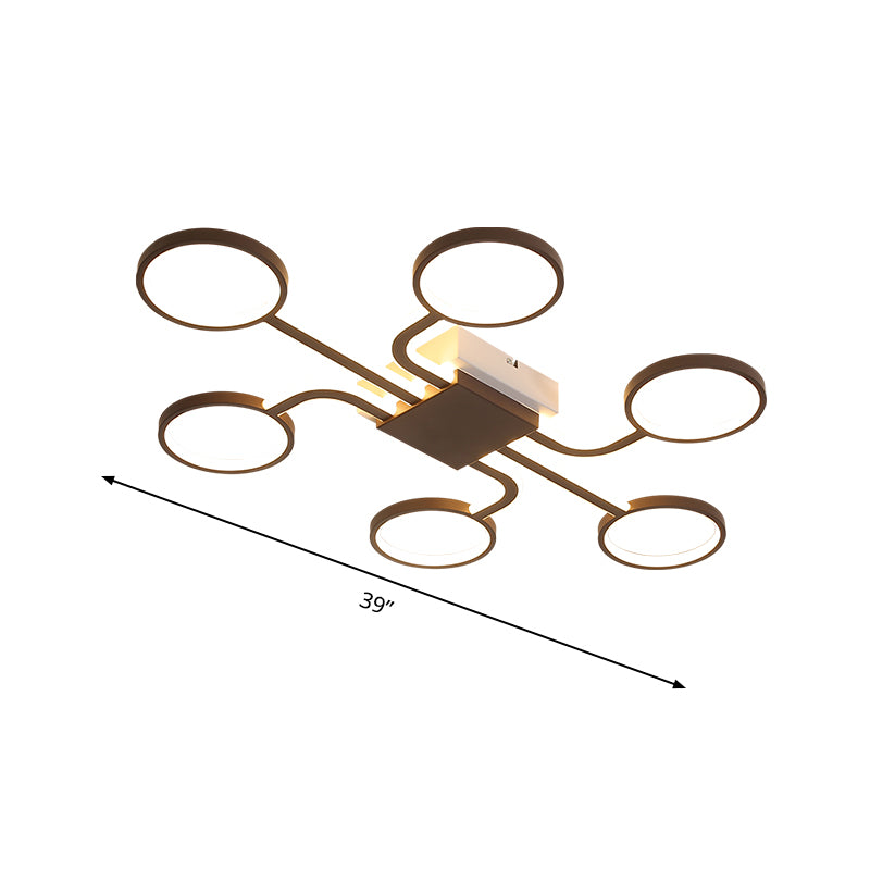 Acrylic Halo Ring LED Ceiling Lamp Contemporary 4/5-Head Dark Coffee Flush Mount Lamp in Warm/White Light, 19.5"/39" W Clearhalo 'Ceiling Lights' 'Close To Ceiling Lights' 'Close to ceiling' 'Flush mount' Lighting' 291673