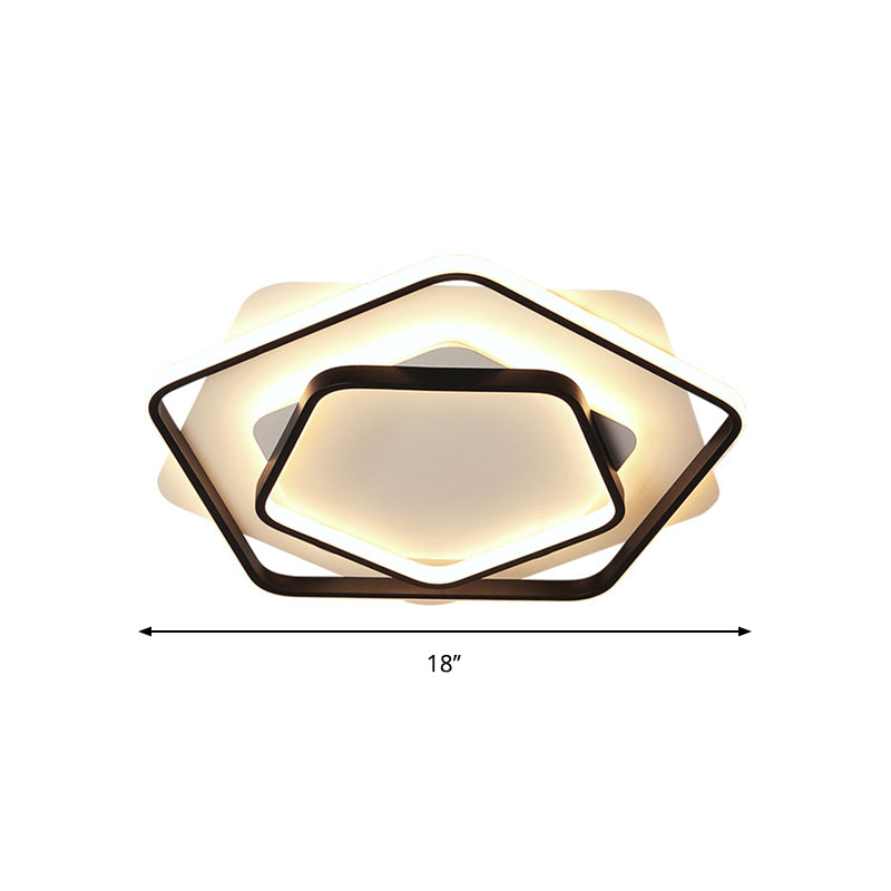 Pentagon Thin Acrylic Flush Light Contemporary LED Black/Black and White Ceiling Lamp in Warm/White Light, 18"/21.5" W Clearhalo 'Ceiling Lights' 'Close To Ceiling Lights' 'Close to ceiling' 'Flush mount' Lighting' 291678