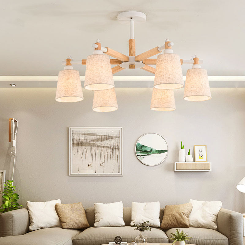 Tapered Fabric Ceiling Pendant Light Contemporary 6 Heads Black/White Chandelier Light Fixture Clearhalo 'Carpenter Chandeliers' 'Ceiling Lights' 'Chandeliers' 'Industrial' 'Modern Chandeliers' 'Modern' Lighting' 292803