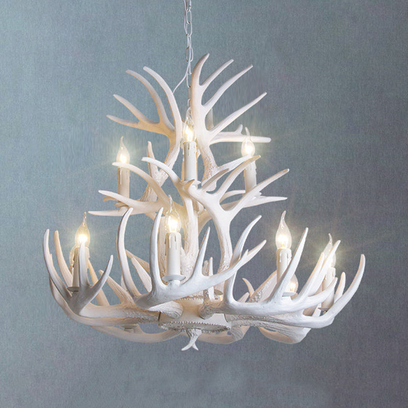 White Antler Chandelier Lighting Rustic Resin 21.5"/25.5"/27.5" Wide 9/12 Heads Living Room Ceiling Hang Fixture White 27.5" Clearhalo 'Ceiling Lights' 'Chandeliers' Lighting' options 293056_95d8087c-c893-4238-8e98-4412dfd417fa