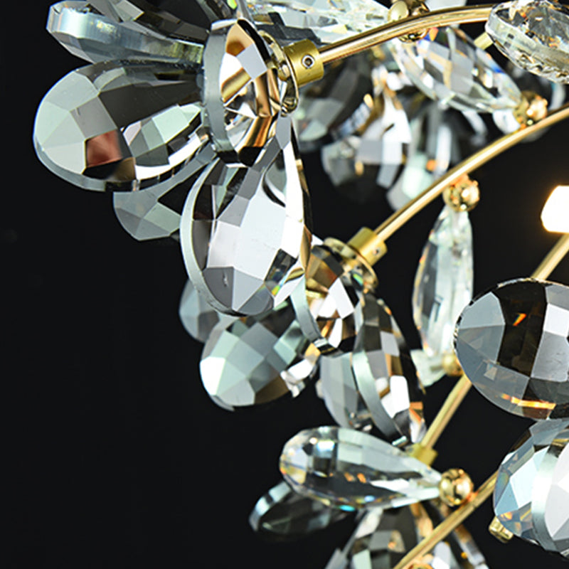 3 Heads Branch Semi Flush Mount Light Fixture Postmodern Gold Leaf Crystal Ceiling Lamp Clearhalo 'Ceiling Lights' 'Close To Ceiling Lights' 'Close to ceiling' 'Semi-flushmount' Lighting' 293451