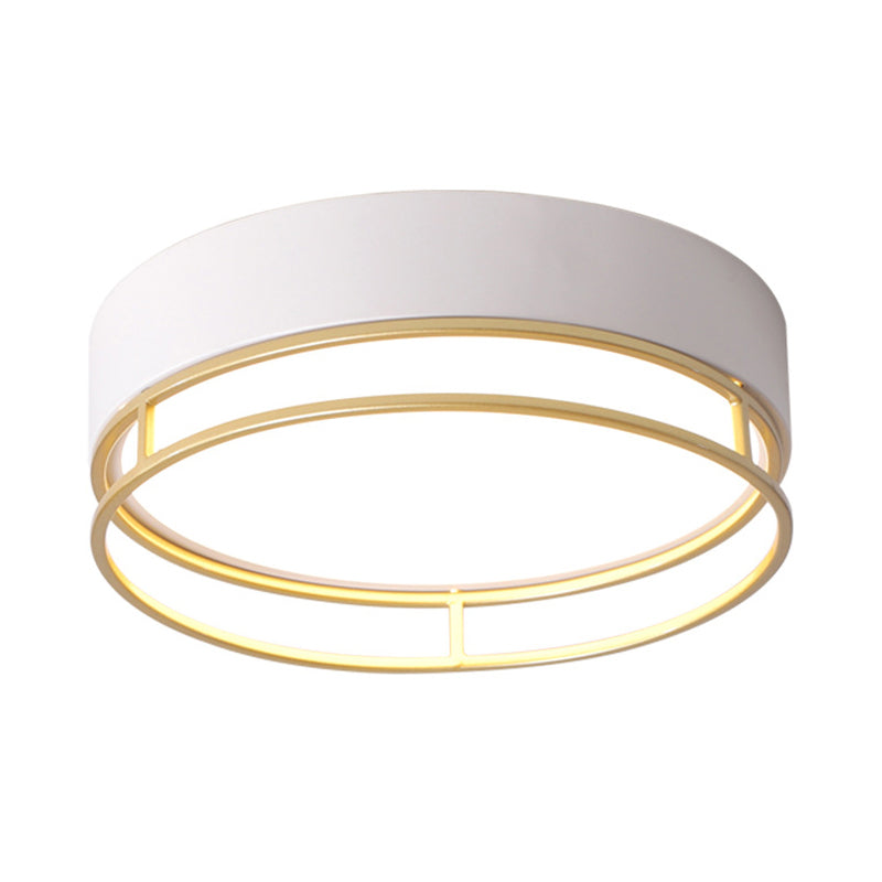 Modernism Drum Flush Mount Lighting Metal Corridor White LED Ceiling Light, Warm/White/3 Color Light Clearhalo 'Ceiling Lights' 'Close To Ceiling Lights' 'Close to ceiling' 'Flush mount' Lighting' 293813