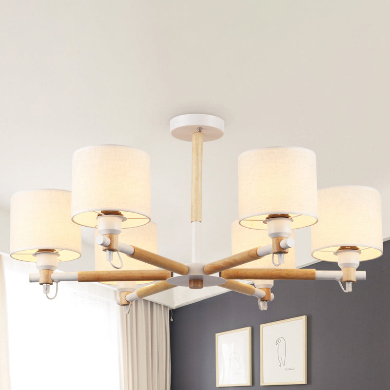 Drum Pendant Light Fixture Nordic Fabric 6 Lights Black/White Chandelier Light for Bedroom Clearhalo 'Carpenter Chandeliers' 'Ceiling Lights' 'Chandeliers' 'Industrial' 'Modern Chandeliers' 'Modern' Lighting' 294621