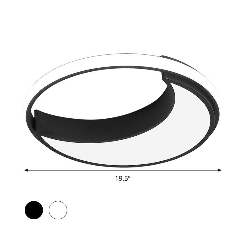 16.5"/19.5" Wide Moon Ceiling Light Fixture Minimalist Metal Black/White LED Flush Mount Lighting, Warm/White/Natural Light Clearhalo 'Ceiling Lights' 'Close To Ceiling Lights' 'Close to ceiling' 'Flush mount' Lighting' 294818