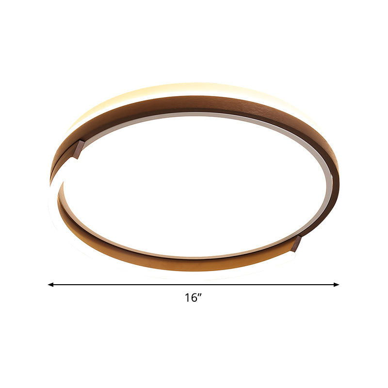 Circular Metal Flush Mount Lamp Contemporary Coffee 16"/19.5" Wide LED Ceiling Lighting, White/3 Color Light Clearhalo 'Ceiling Lights' 'Close To Ceiling Lights' 'Close to ceiling' 'Flush mount' Lighting' 295168