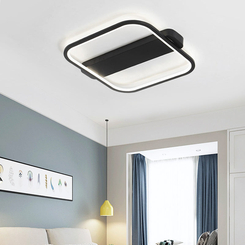 16.5"/20.5" Wide Square Ceiling Fixture Minimalist Acrylic Black LED Flush Mount Lamp, Warm/White/3 Color Light Black 3 Color Clearhalo 'Ceiling Lights' 'Close To Ceiling Lights' 'Close to ceiling' 'Flush mount' Lighting' 295220