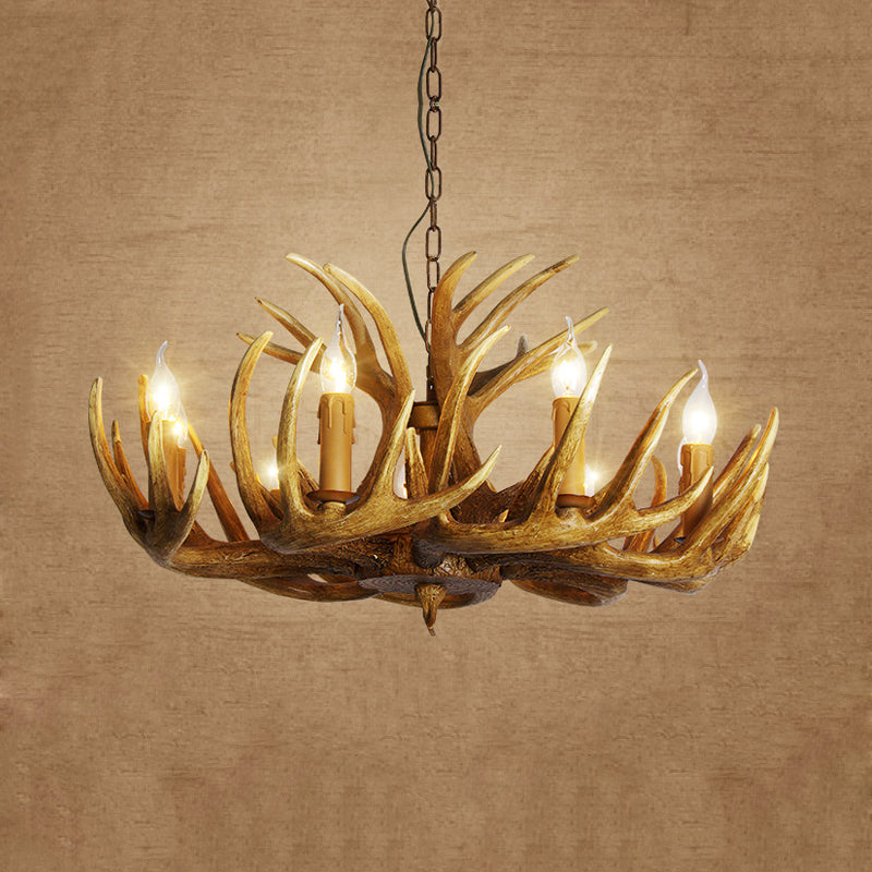 Antler Restaurant Pendant Chandelier Traditional Resin 3/4/5 Bulbs Brown Hanging Ceiling Light Kit 9 Brown Clearhalo 'Ceiling Lights' 'Chandeliers' Lighting' options 295764_633c026d-1457-418d-900c-4eea54ed9377