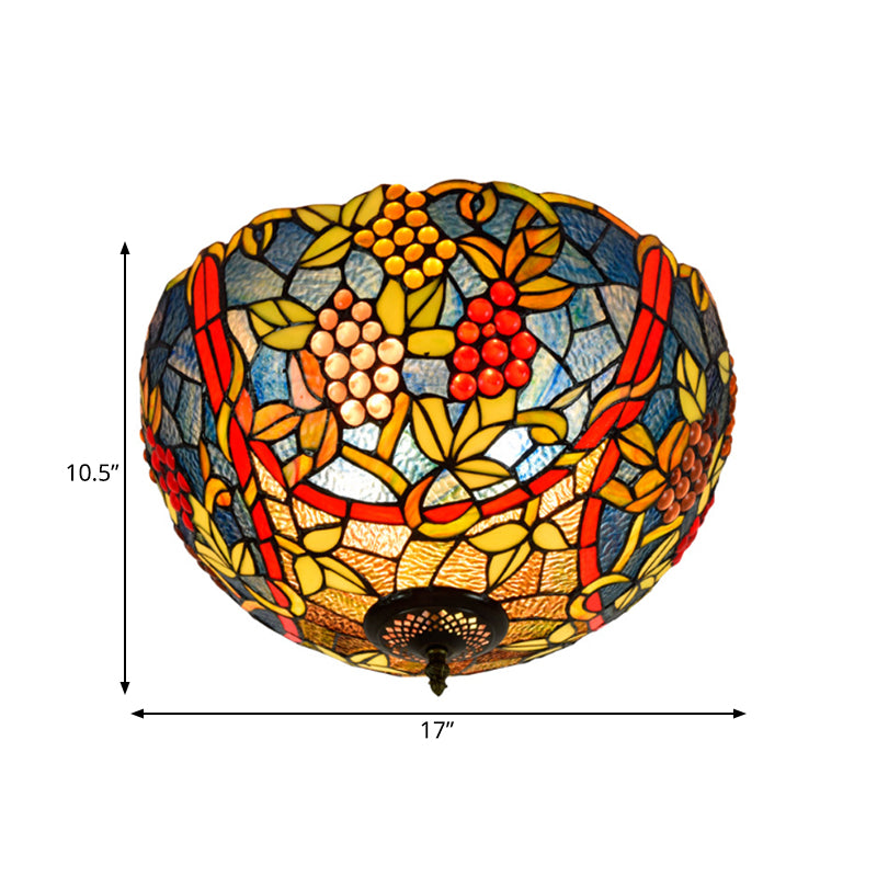 12"/16.5" W Leafy Ceiling Flush Tiffany-Style Metal 2/5 Heads Bronze Flush Mount Lighting Fixture Clearhalo 'Ceiling Lights' 'Close To Ceiling Lights' 'Close to ceiling' 'Flush mount' Lighting' 295849