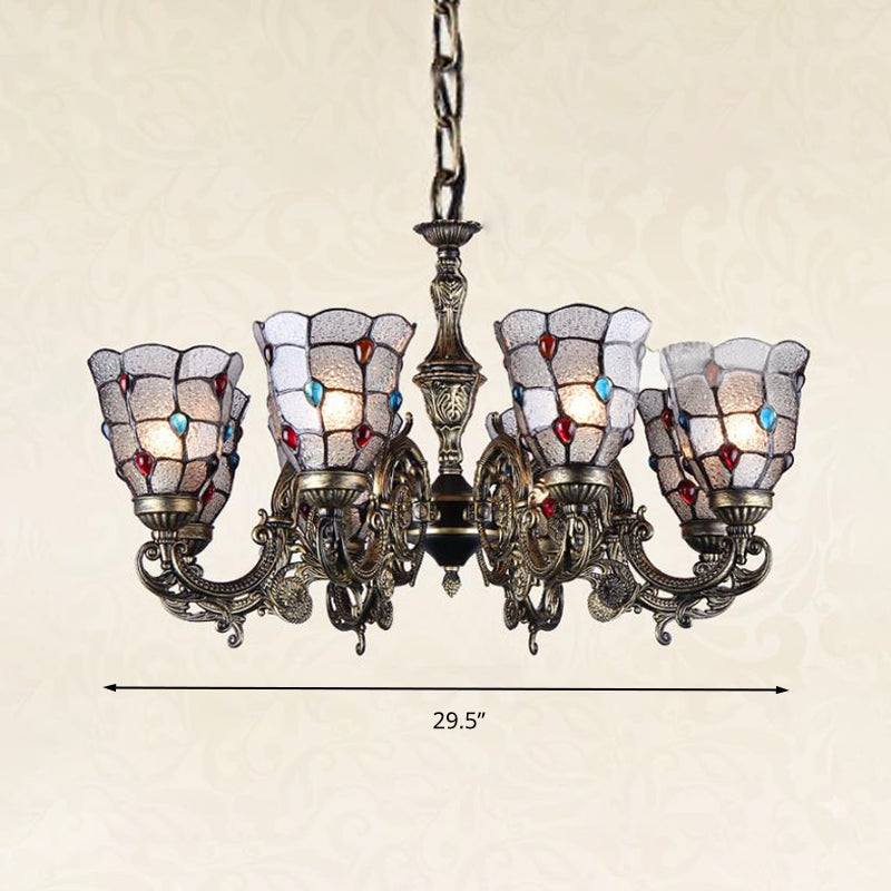 Antique Bronze 3/6/11 Lights Chandelier Lighting Fixture Mediterranean Cut Glass Jeweled Ceiling Lamp Clearhalo 'Ceiling Lights' 'Chandeliers' 'Industrial' 'Middle Century Chandeliers' 'Tiffany Chandeliers' 'Tiffany close to ceiling' 'Tiffany' Lighting' 296083