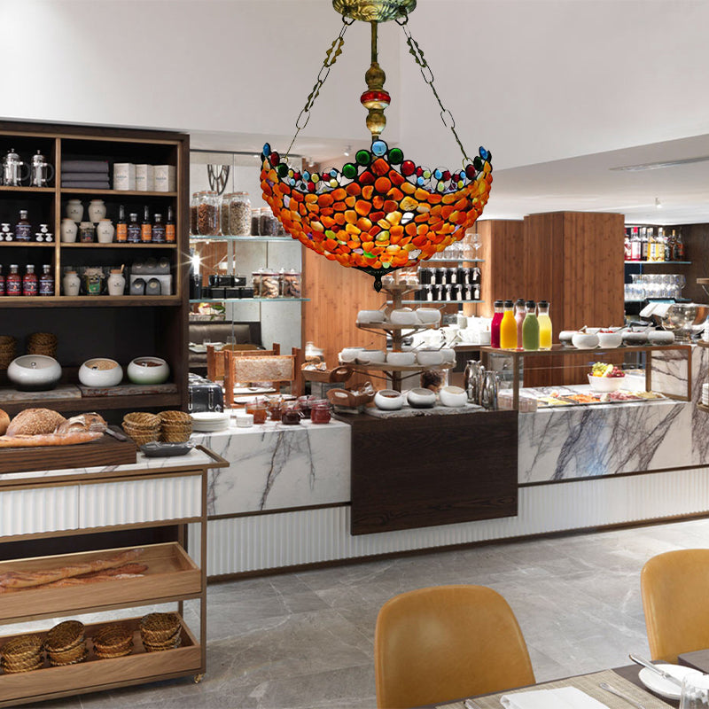 12"/16" Wide Scalloped Stone Ceiling Chandelier Tiffany 2/3 Lights Antique Bronze Hanging Lamp Kit Clearhalo 'Ceiling Lights' 'Chandeliers' 'Industrial' 'Middle Century Chandeliers' 'Tiffany Chandeliers' 'Tiffany close to ceiling' 'Tiffany' Lighting' 297228