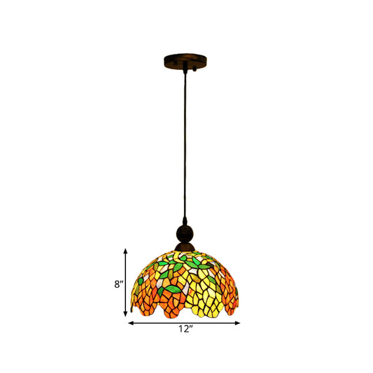 Dome Pendant Ceiling Light Mediterranean Stained Glass 1 Light Red Hanging Lamp for Kitchen Clearhalo 'Ceiling Lights' 'Industrial' 'Middle Century Pendants' 'Pendant Lights' 'Pendants' 'Tiffany close to ceiling' 'Tiffany Pendants' 'Tiffany' Lighting' 297336
