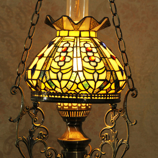 Green Blossom Hanging Ceiling Light Mediterranean 1 Light Stained Art Glass Suspension Pendant Clearhalo 'Ceiling Lights' 'Industrial' 'Middle Century Pendants' 'Pendant Lights' 'Pendants' 'Tiffany close to ceiling' 'Tiffany Pendants' 'Tiffany' Lighting' 297346