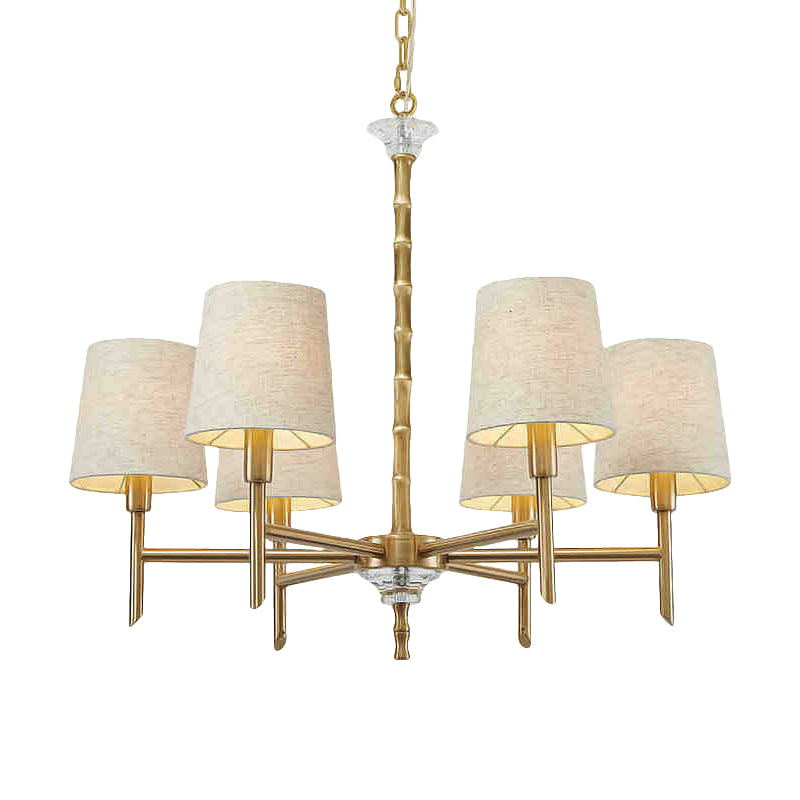 Barrel Living Room Hanging Light Kit Fabric 6 Lights Modern Chandelier Light Fixture in Brass Clearhalo 'Ceiling Lights' 'Chandeliers' 'Modern Chandeliers' 'Modern' Lighting' 297713