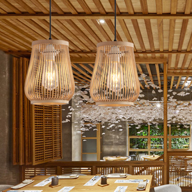 Modern Barrel Hanging Pendant Bamboo 1 Light Dining Room Down Lighting in Beige Clearhalo 'Ceiling Lights' 'Modern Pendants' 'Modern' 'Pendant Lights' 'Pendants' Lighting' 297881