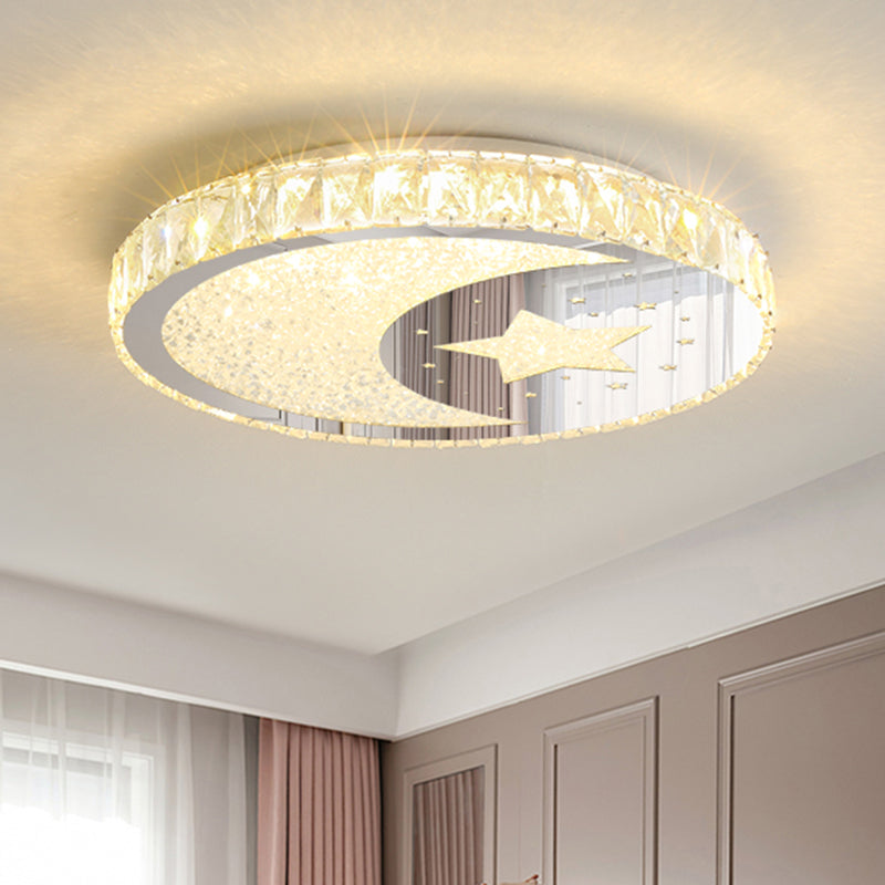 LED Bedroom Ceiling Flush Mount Minimalist Nickle Flush Light Fixture with Round Crystal Block Shade in Warm/White Light Clearhalo 'Ceiling Lights' 'Close To Ceiling Lights' 'Close to ceiling' 'Flush mount' Lighting' 302808