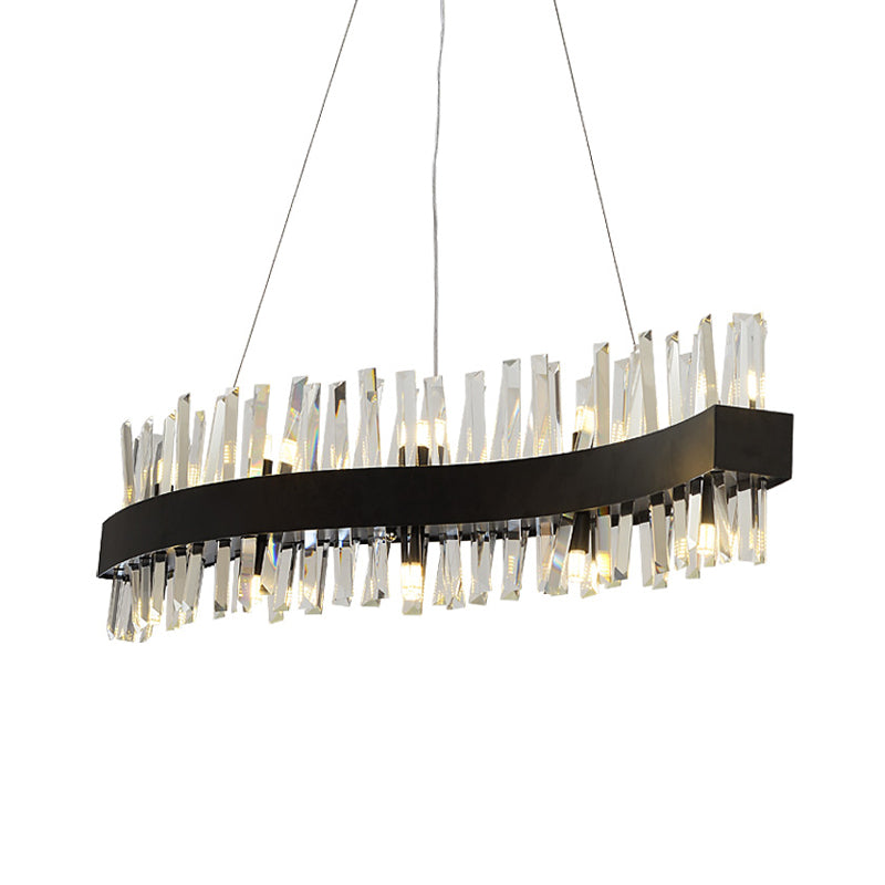 Traditional Wave Chandelier Lighting Fixture Crystal Block LED Pendant Ceiling Light in Black Clearhalo 'Ceiling Lights' 'Chandeliers' Lighting' options 302922