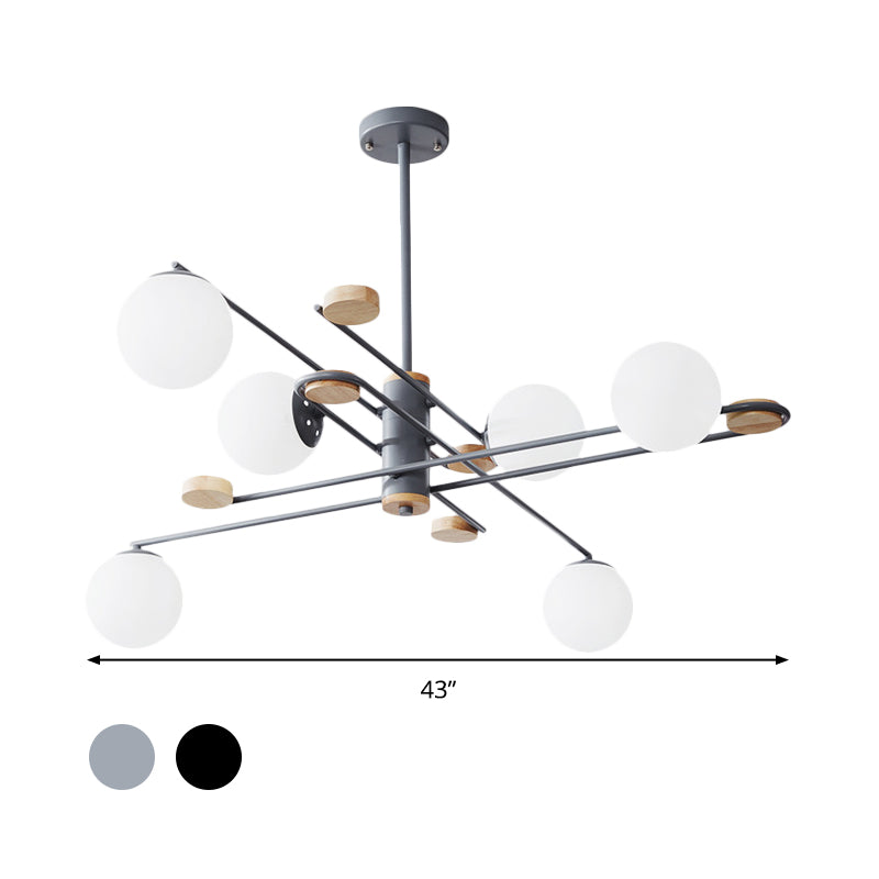 Ball Living Room Chandelier Lighting Fixture Milky Glass 6 Heads Modernism Hanging Lamp Kit in Black/Grey Clearhalo 'Ceiling Lights' 'Chandeliers' 'Glass shade' 'Glass' 'Island Lights' 'Modern Chandeliers' 'Modern' Lighting' 303606