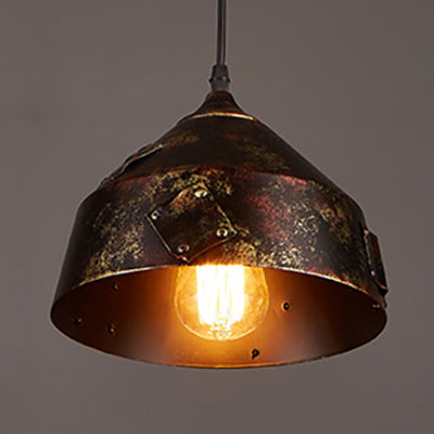Rustic Stylish Tapered Hanging Lamp 8.5"/9" Wide 1 Light Wrought Iron Pendant Light with Patch Design in Rust Clearhalo 'Art Deco Pendants' 'Cast Iron' 'Ceiling Lights' 'Ceramic' 'Crystal' 'Industrial Pendants' 'Industrial' 'Metal' 'Middle Century Pendants' 'Pendant Lights' 'Pendants' 'Tiffany' Lighting' 30515